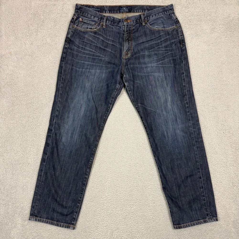 Lucky Brand 221 Original Straight Jeans Mens 38x30 Dark Wash Blue Denim